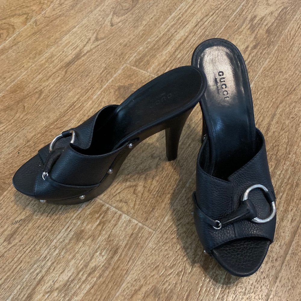 Gucci Black Leather Women's Heels